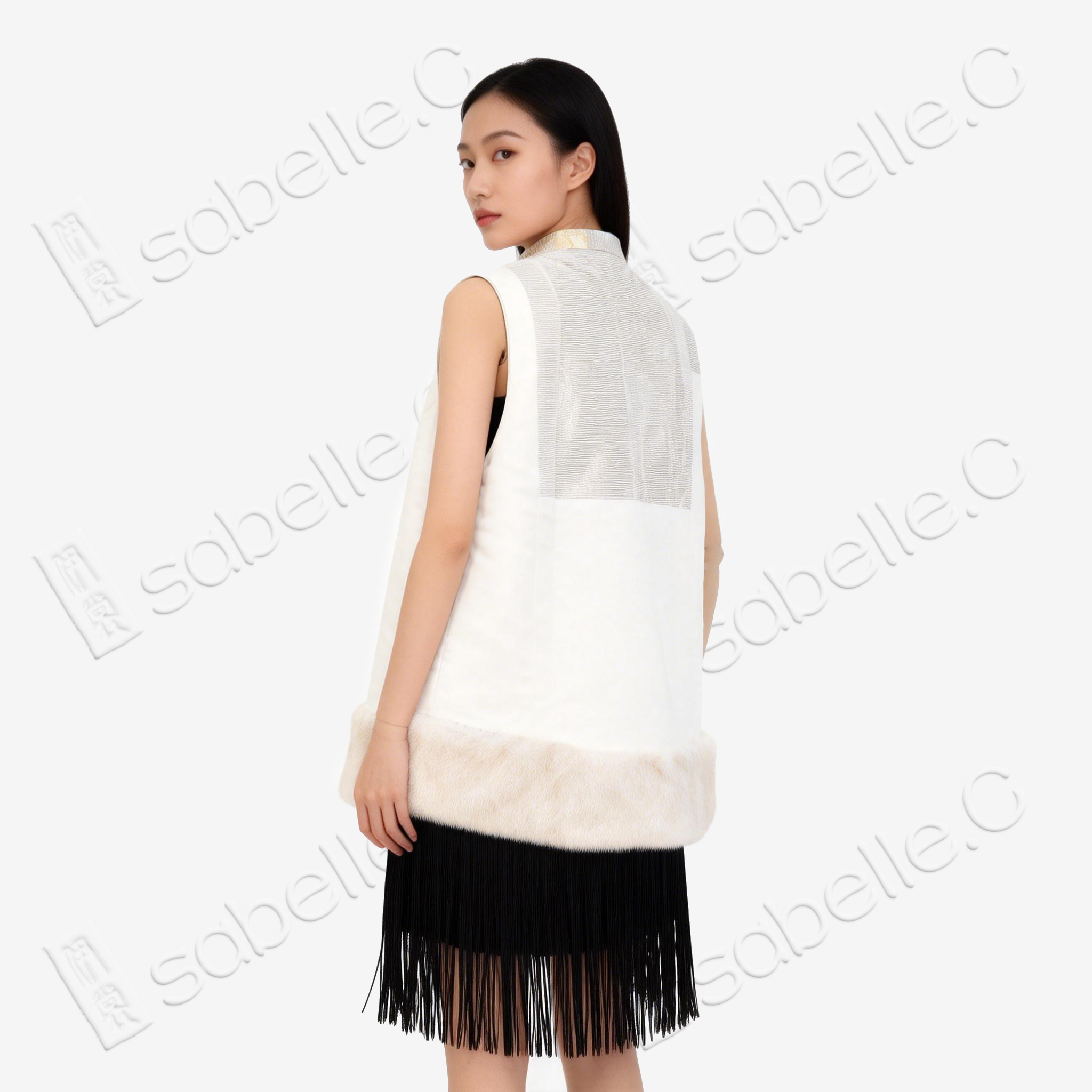 Kesi Weave Vest with Sable Fur Trim