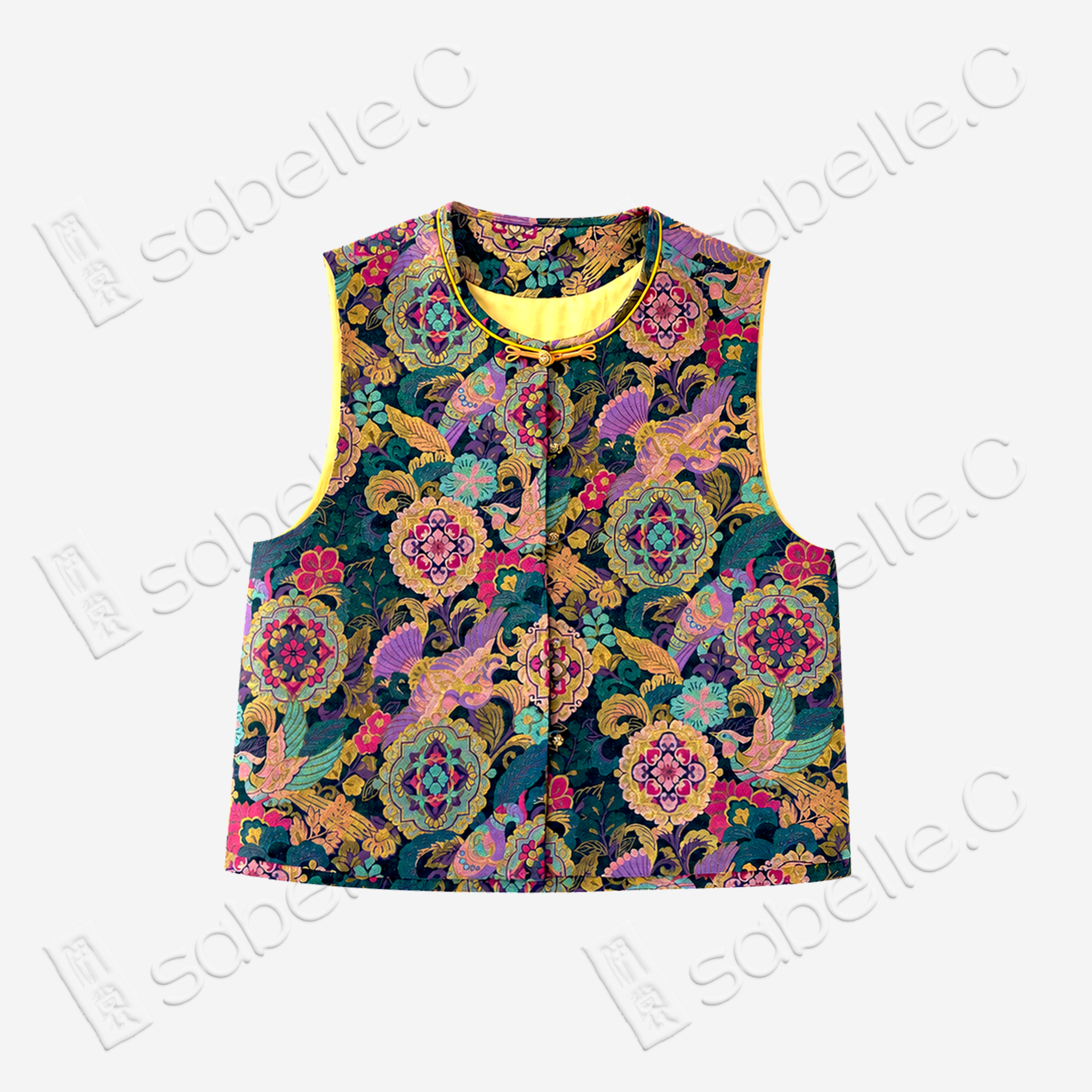 Cloisonné‑style Brocade Vest - 「琉釉繁翎」琺琅錦馬甲