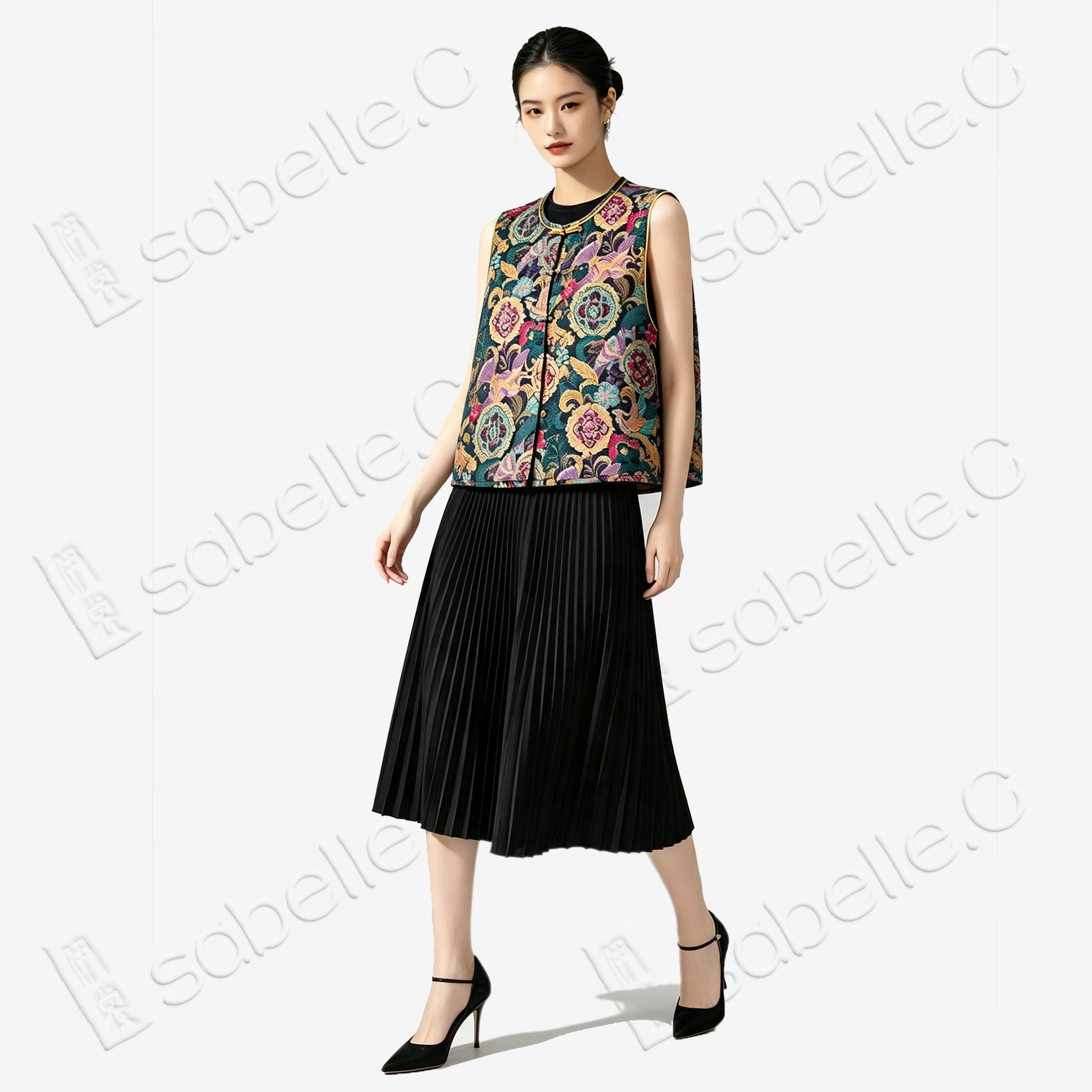 Cloisonné‑style Brocade Vest - 「琉釉繁翎」琺琅錦馬甲
