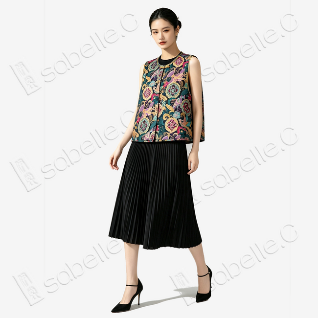 Cloisonné‑style Brocade Vest - 「琉釉繁翎」琺琅錦馬甲