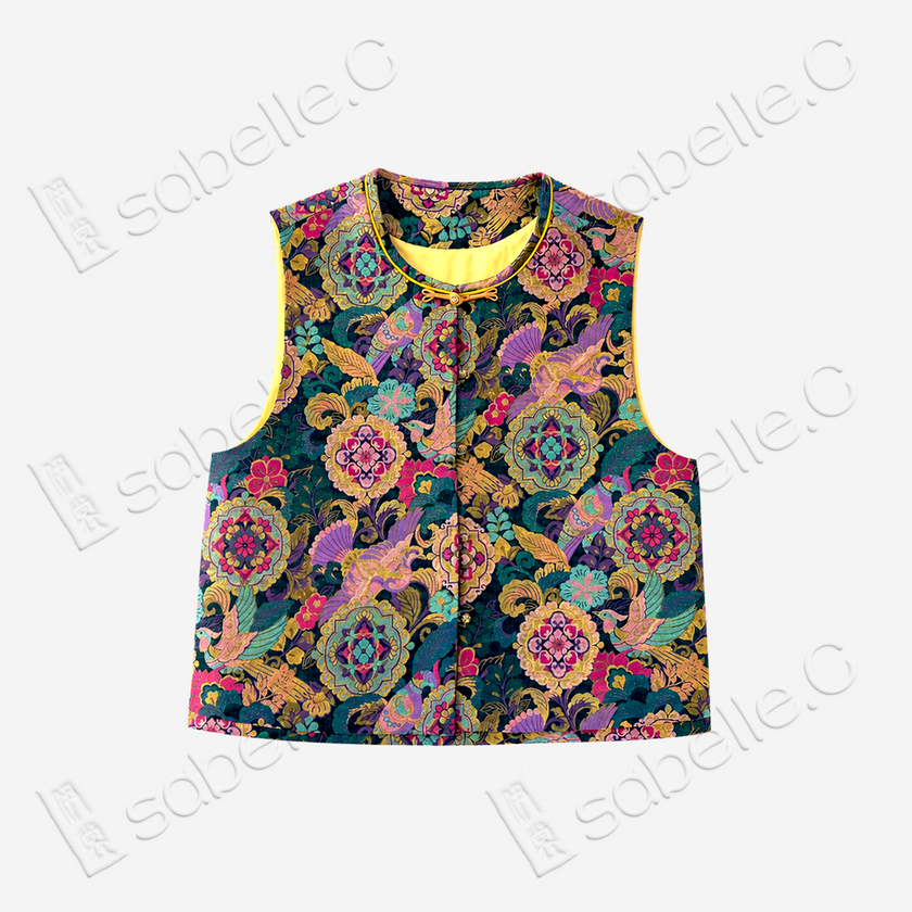 Cloisonné‑style Brocade Vest - 「琉釉繁翎」琺琅錦馬甲