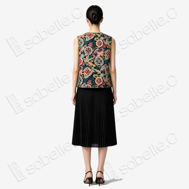 Cloisonné‑style Brocade Vest - 「琉釉繁翎」琺琅錦馬甲
