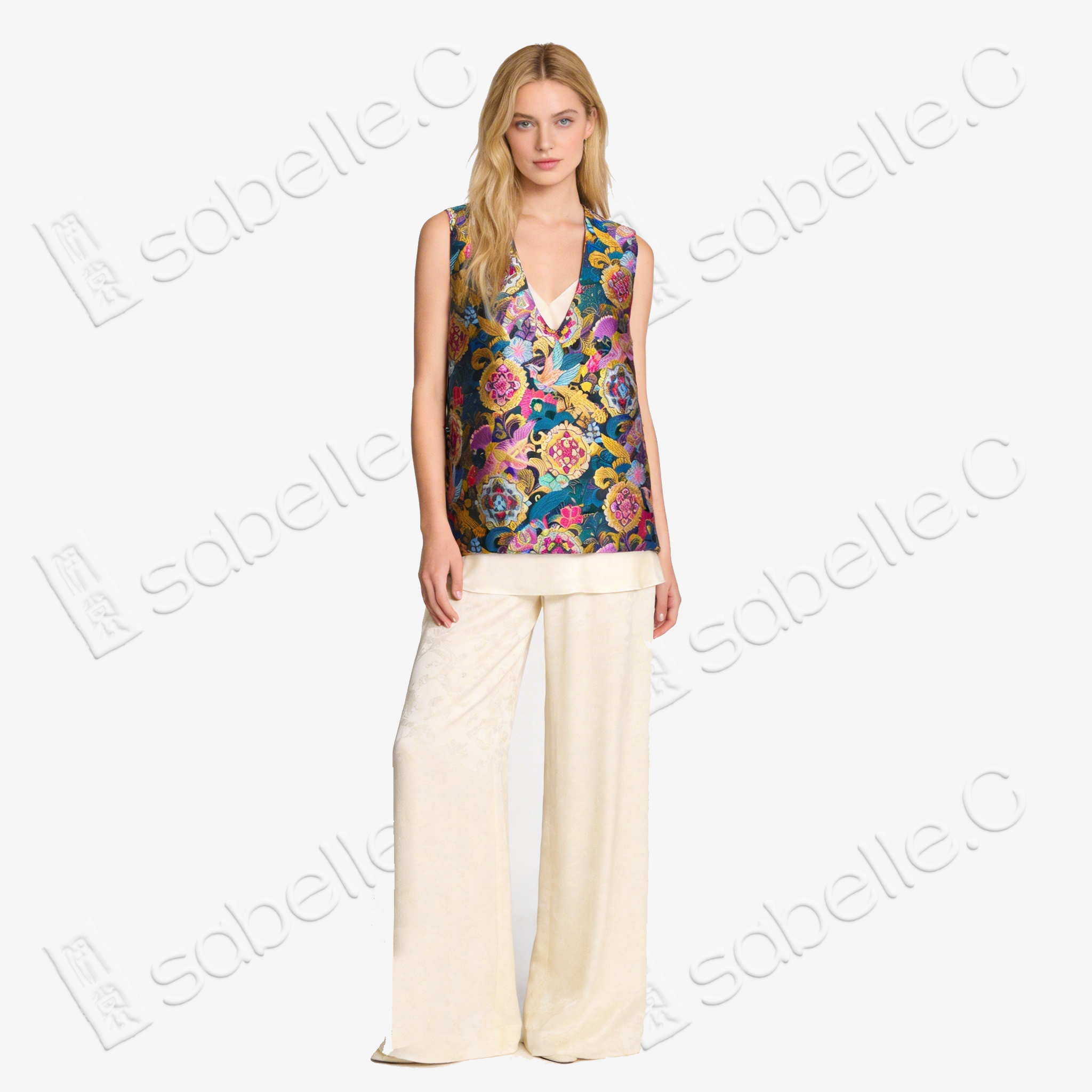 Enamel Brocade V-Neck Vest