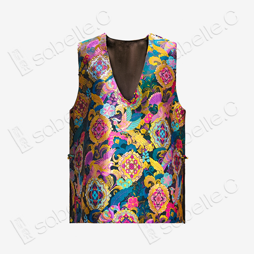 Enamel Brocade V-Neck Vest
