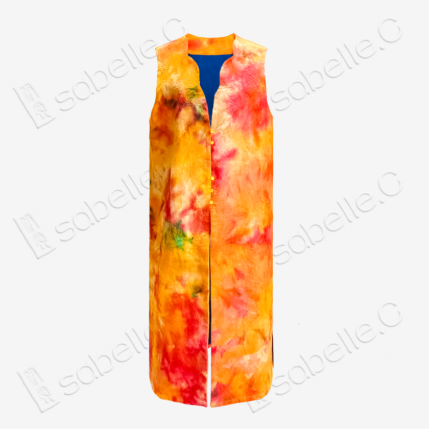 Batik-Dyeing Floral Long Vest
