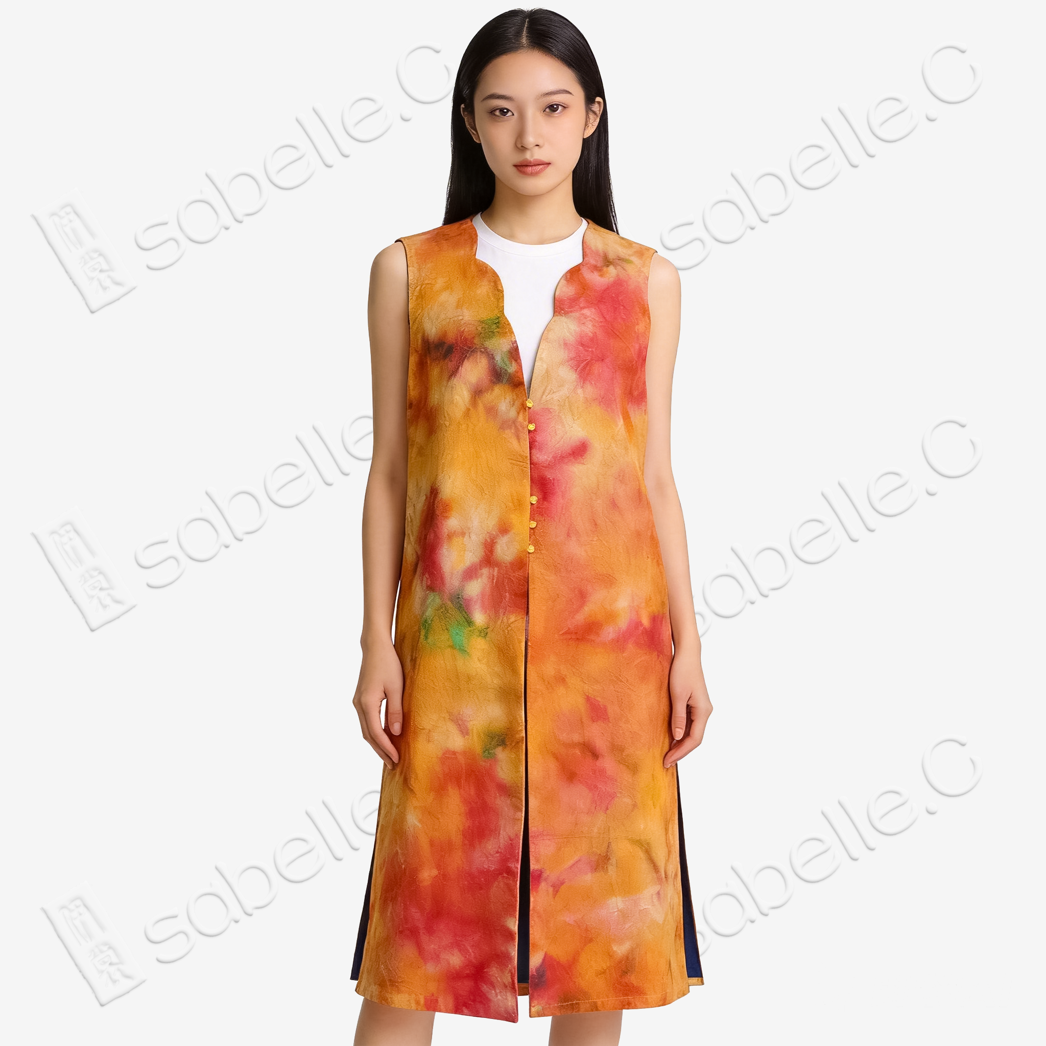 Batik-Dyeing Floral Long Vest
