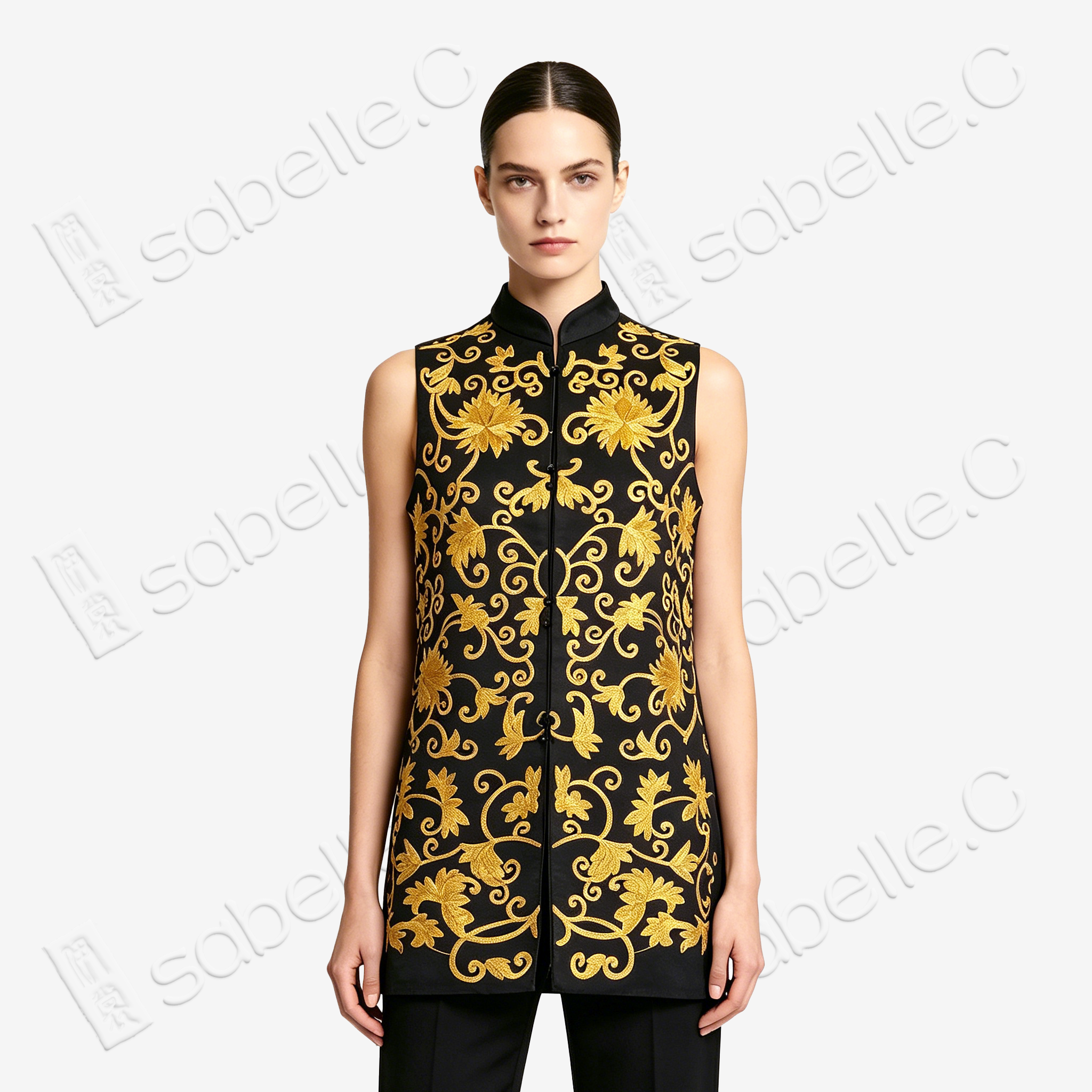 Antique Embroidery | Coiled Gold Silk Satin Heritage Series (Black & Jade One-of-a-kind) - 盤金古緞典藏背心（黑翠雙色孤品）