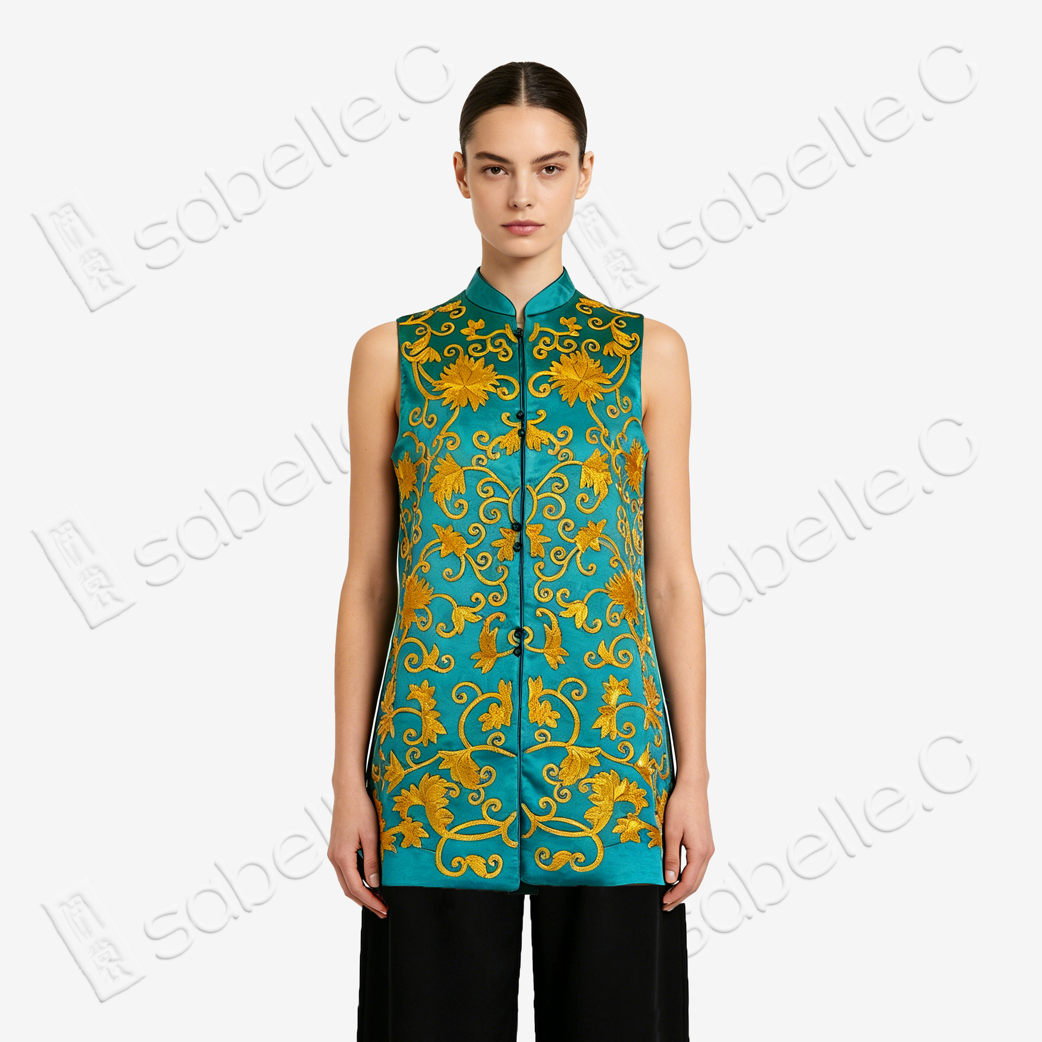 Antique Embroidery | Coiled Gold Silk Satin Heritage Series (Black & Jade One-of-a-kind) - 盤金古緞典藏背心（黑翠雙色孤品）