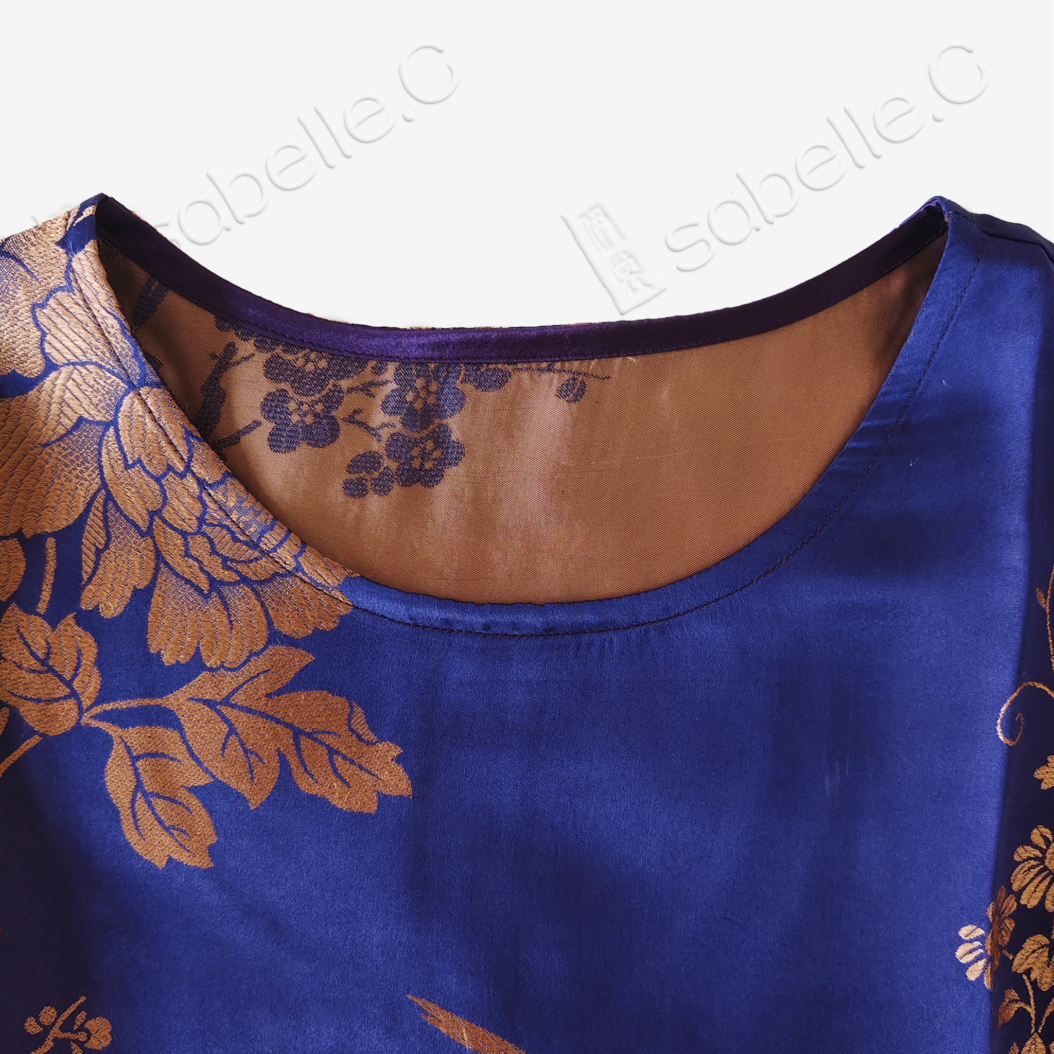 Azure Blue Magpie Vintage Silk Satin Vest - 「青藍錦雀」古董真絲馬甲