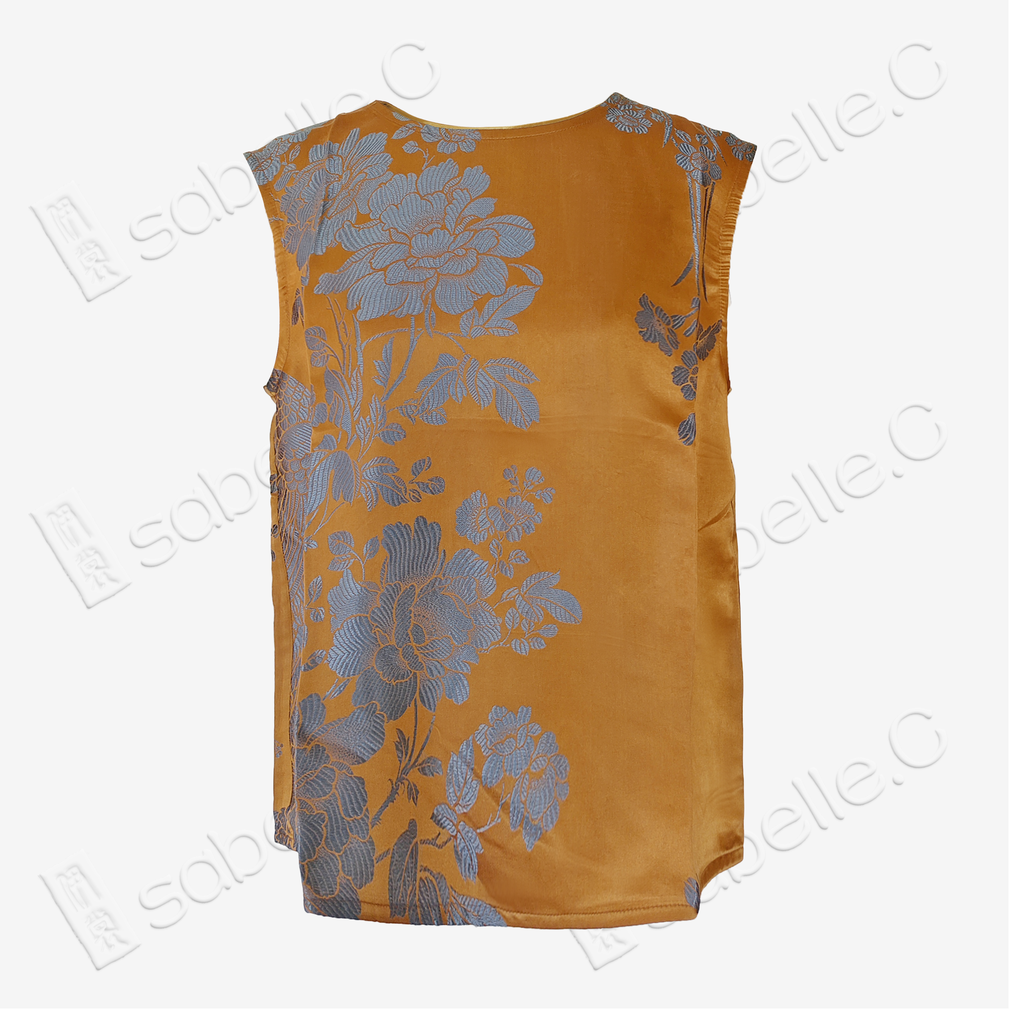 Amber Silver Peony Antique Vintage Silk Satin Vest - 「琥珀銀芍」古董真絲面料馬甲