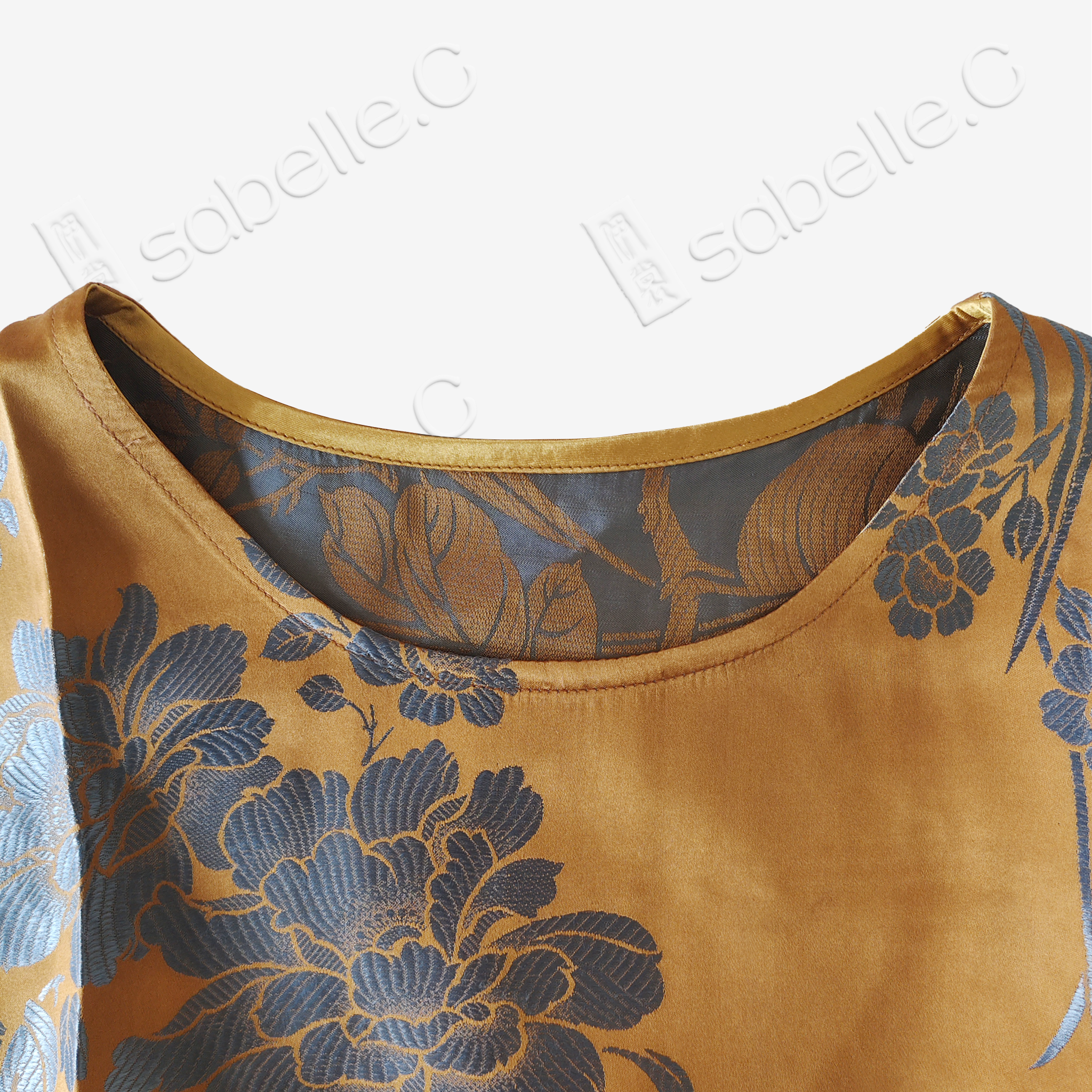 Amber Silver Peony Antique Vintage Silk Satin Vest - 「琥珀銀芍」古董真絲面料馬甲