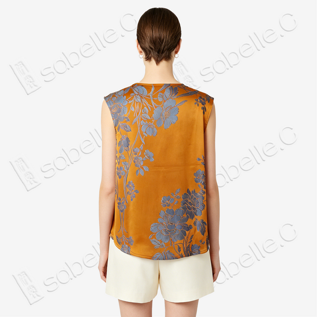 Amber Silver Peony Antique Vintage Silk Satin Vest - 「琥珀銀芍」古董真絲面料背心