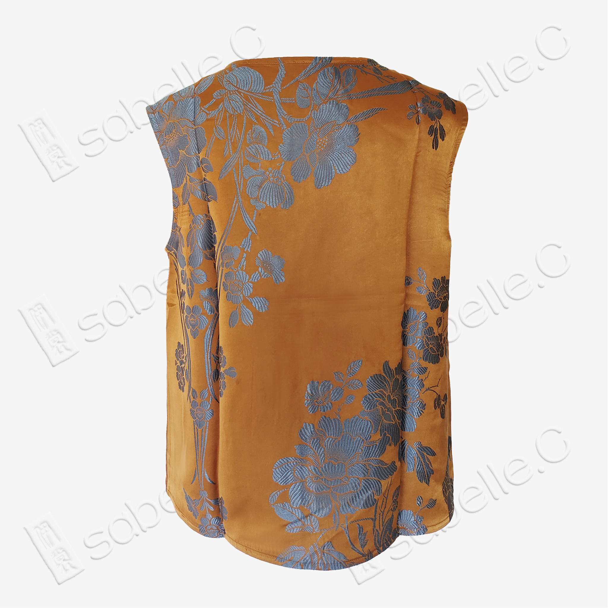 Amber Silver Peony Antique Vintage Silk Satin Vest - 「琥珀銀芍」古董真絲面料馬甲