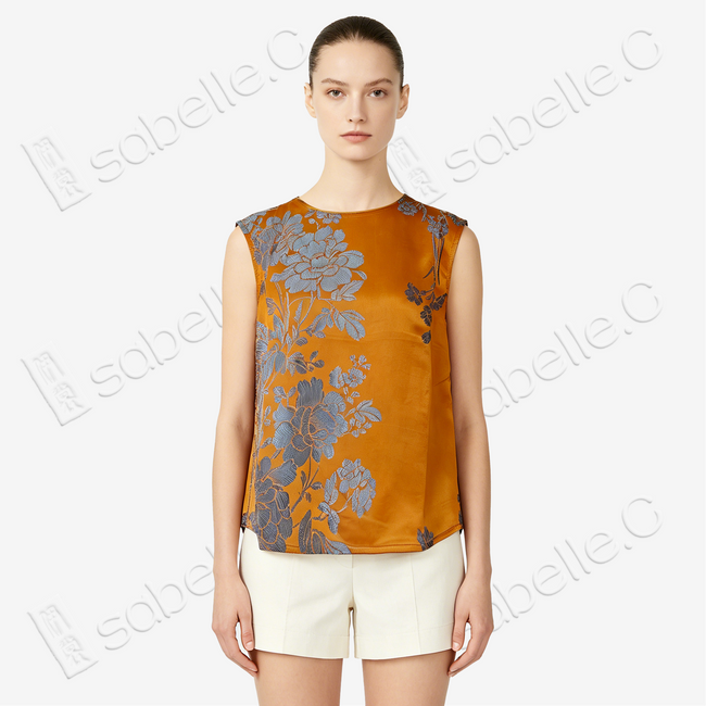 Amber Silver Peony Antique Vintage Silk Satin Vest - 「琥珀銀芍」古董真絲面料背心