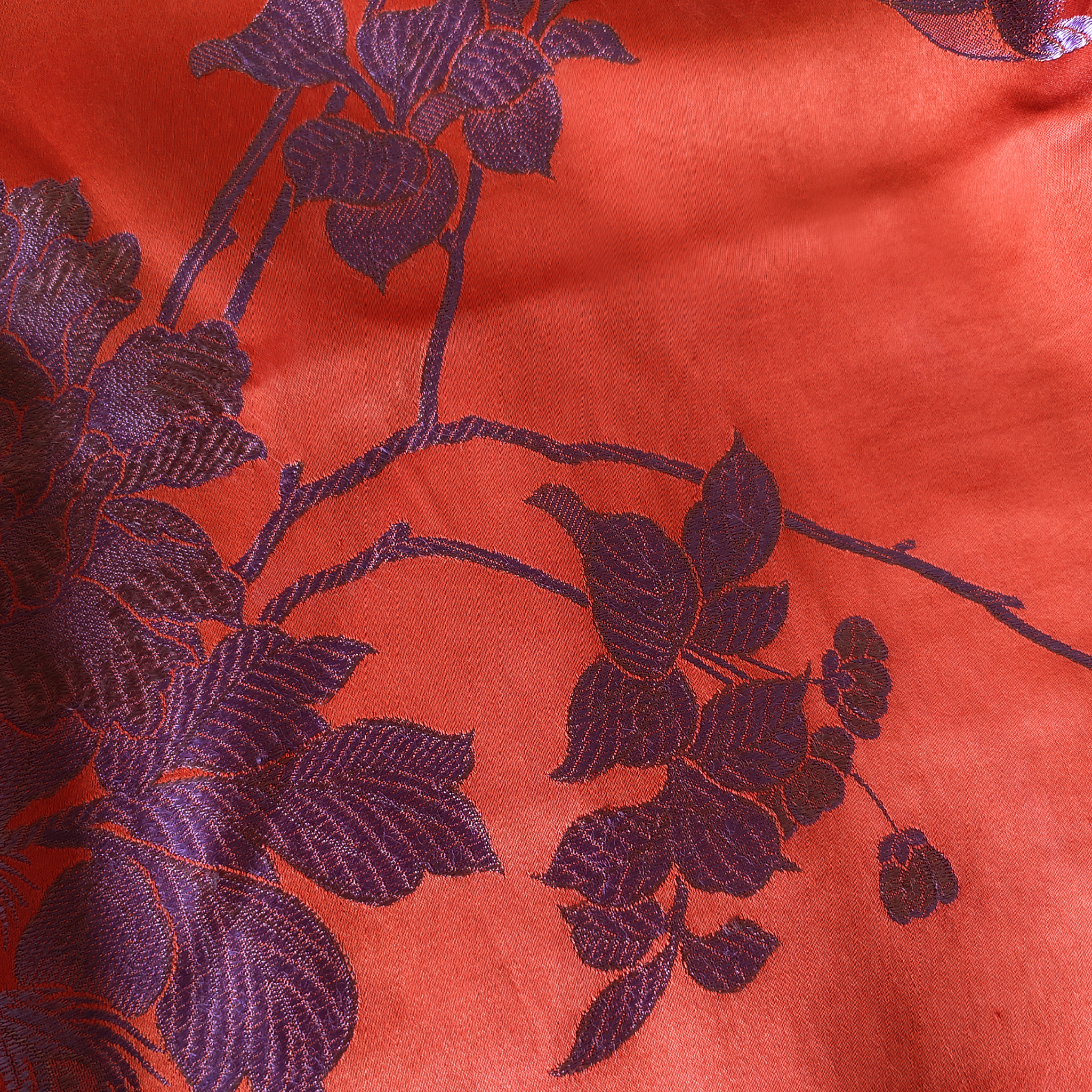 Crimson Scarlet Magpie Branch Antique Silk Satin Vest - 「丹緋雀枝」古董真絲面料馬甲