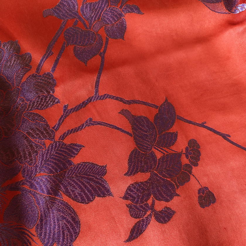 Crimson Scarlet Magpie Branch Antique Silk Satin Vest - 「丹緋雀枝」古董真絲面料馬甲