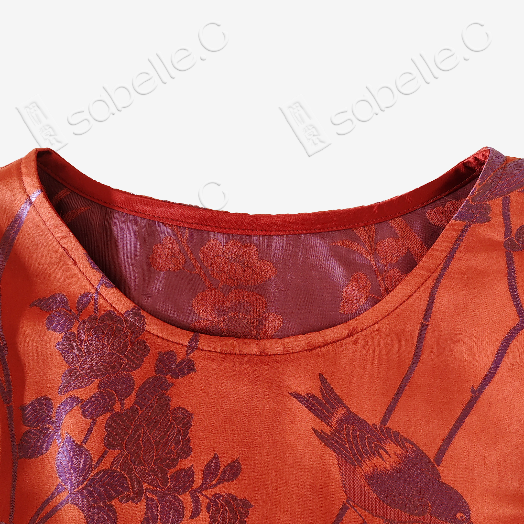 Crimson Scarlet Magpie Branch Antique Silk Satin Vest - 「丹緋雀枝」古董真絲面料馬甲