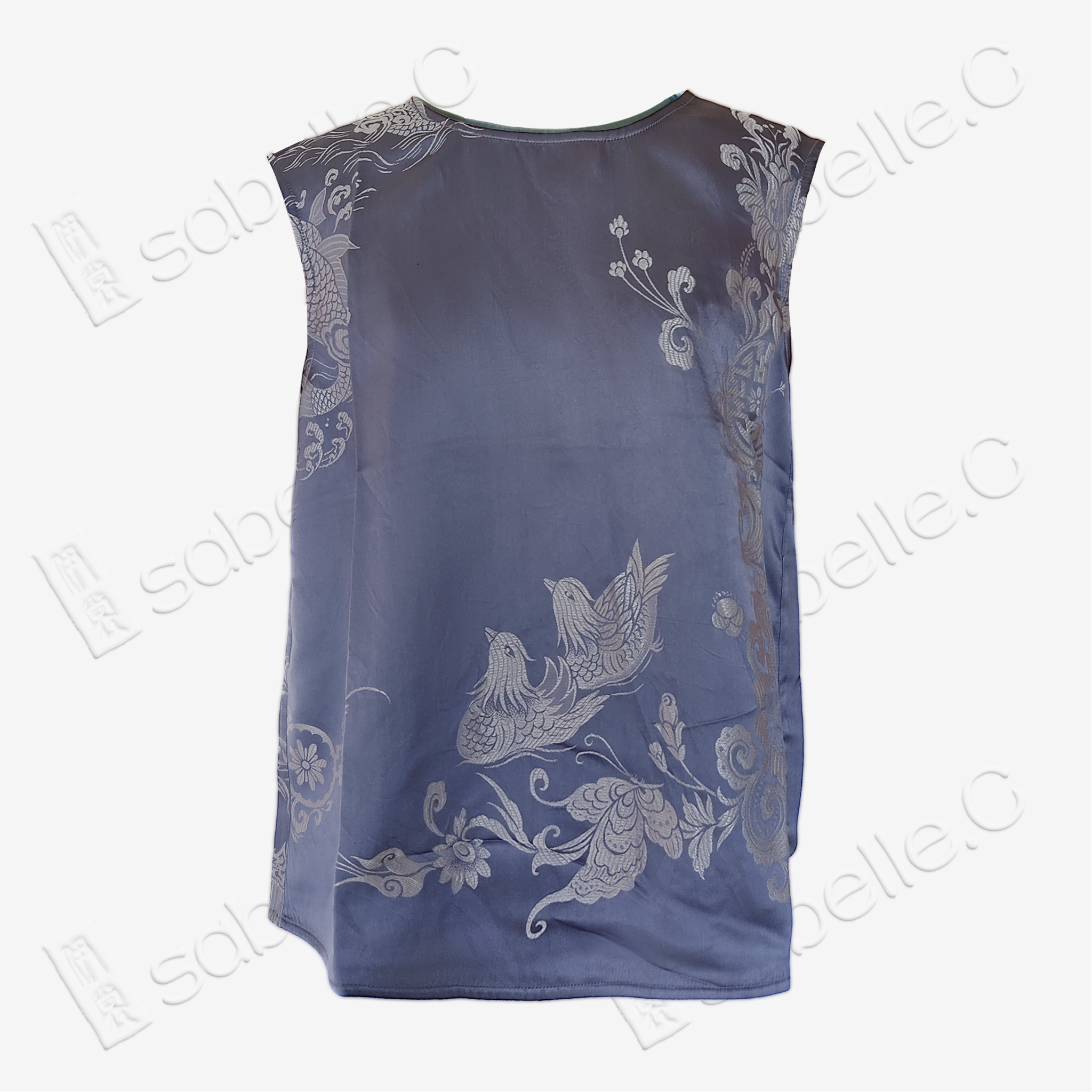 Misty Blue Mandarin Duck Antique Silk Satin Vest - 「霧藍鴛鴦」真絲面料馬甲