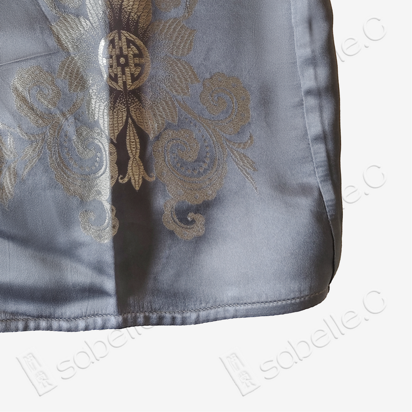 Misty Blue Mandarin Duck Antique Silk Satin Vest - 「霧藍鴛鴦」真絲面料馬甲