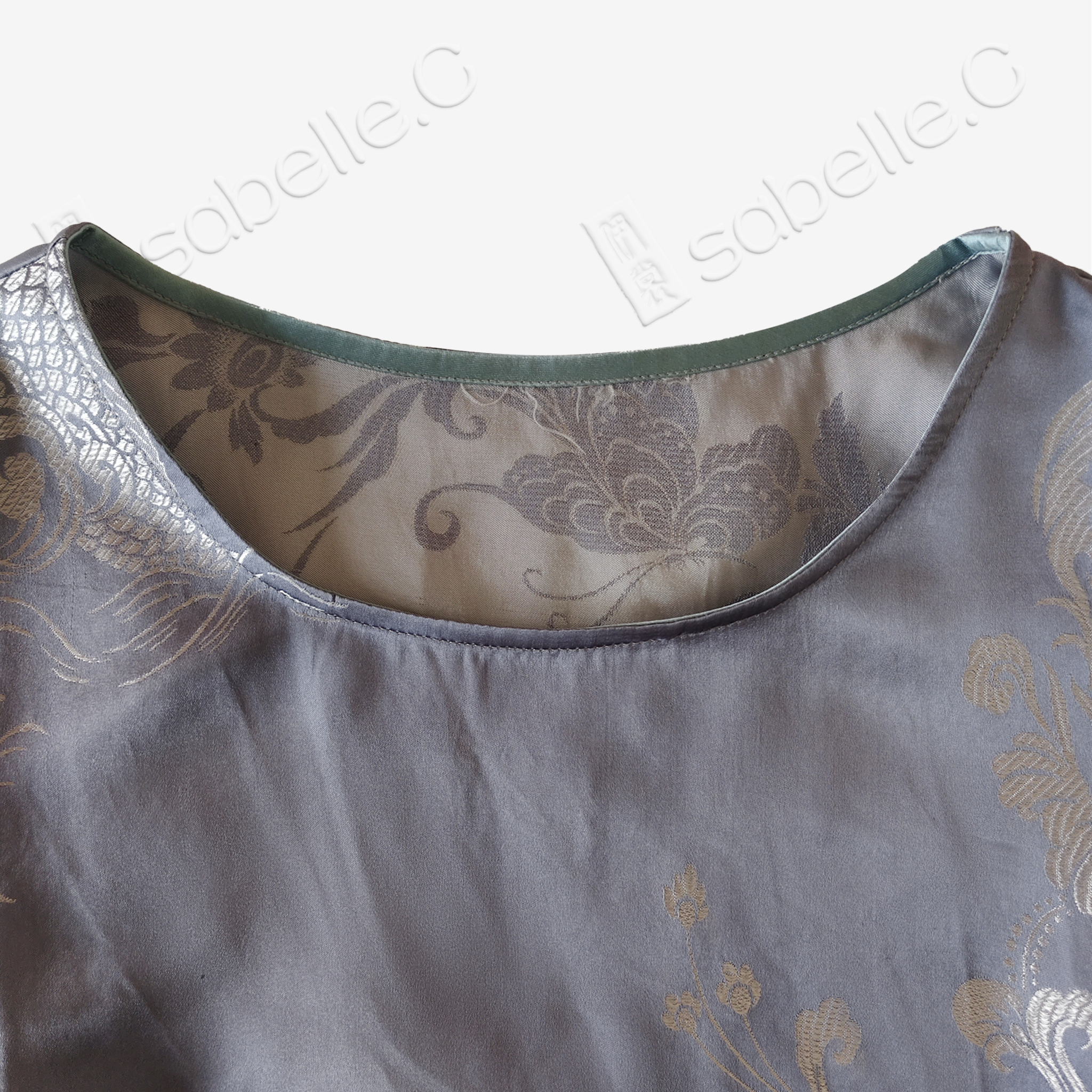 Misty Blue Mandarin Duck Antique Silk Satin Vest - 「霧藍鴛鴦」真絲面料馬甲