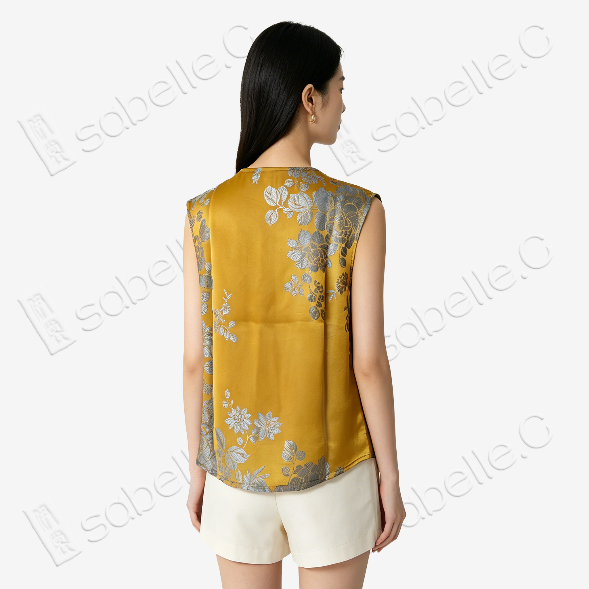 Gilded Gold Silver Chrysanthemum Antique Silk Satin Vest - 「鎏金銀菊」古董真絲面料背心