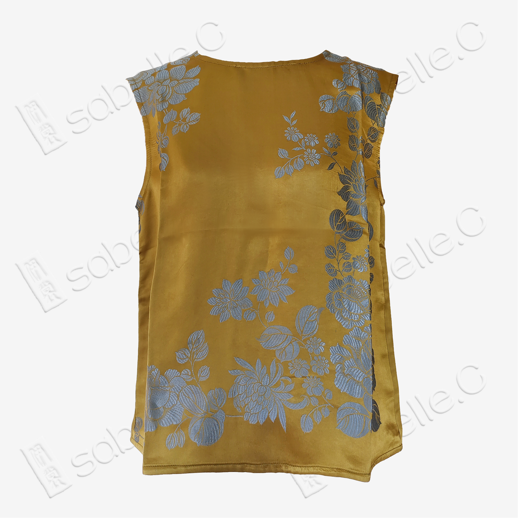 Gilded Gold Silver Chrysanthemum Antique Silk Satin Vest - 「鎏金銀菊」古董真絲面料背心