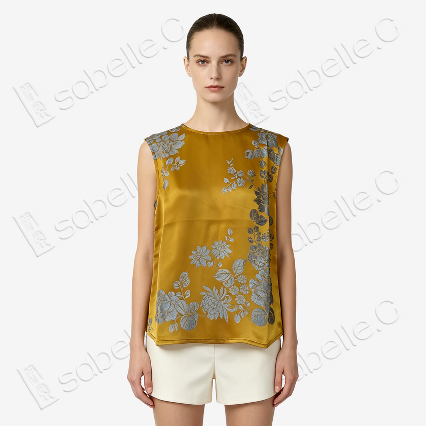 Gilded Gold Silver Chrysanthemum Antique Silk Satin Vest - 「鎏金銀菊」古董真絲面料背心
