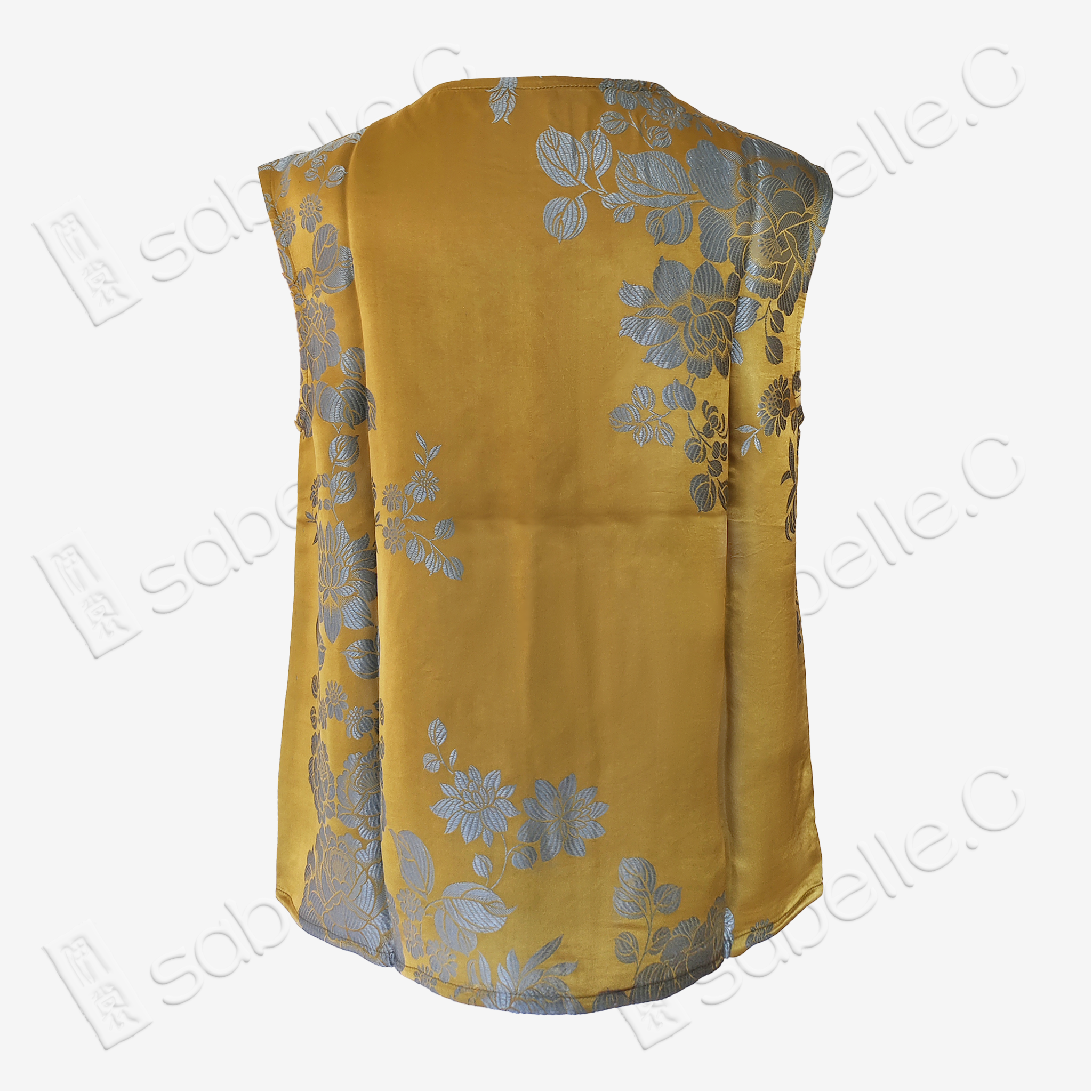 Gilded Gold Silver Chrysanthemum Antique Silk Satin Vest - 「鎏金銀菊」古董真絲面料背心