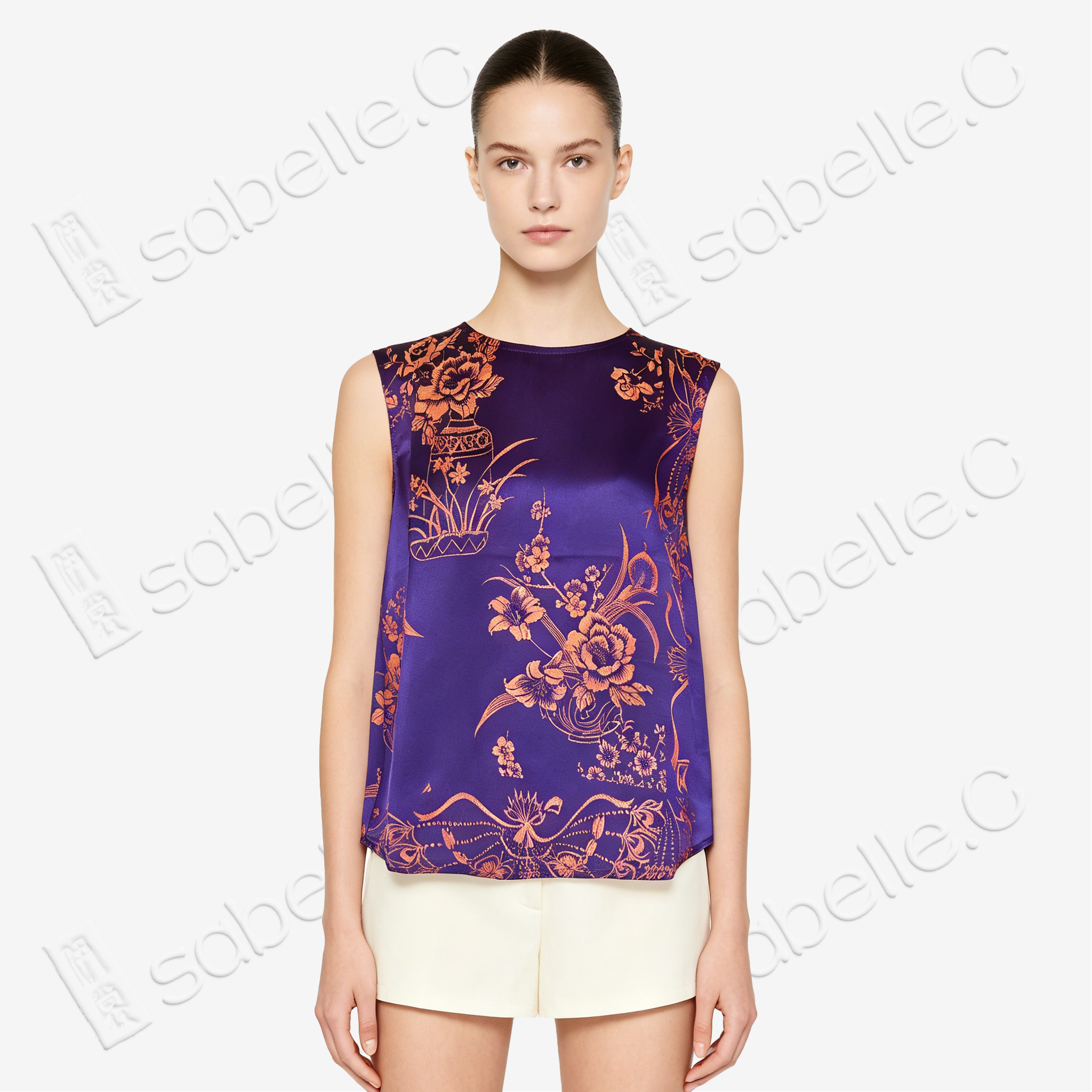 Violet Gilded Vase Floral Antique Silk Satin Vest - 「绛紫鎏金瓶花」古董真絲面料背心
