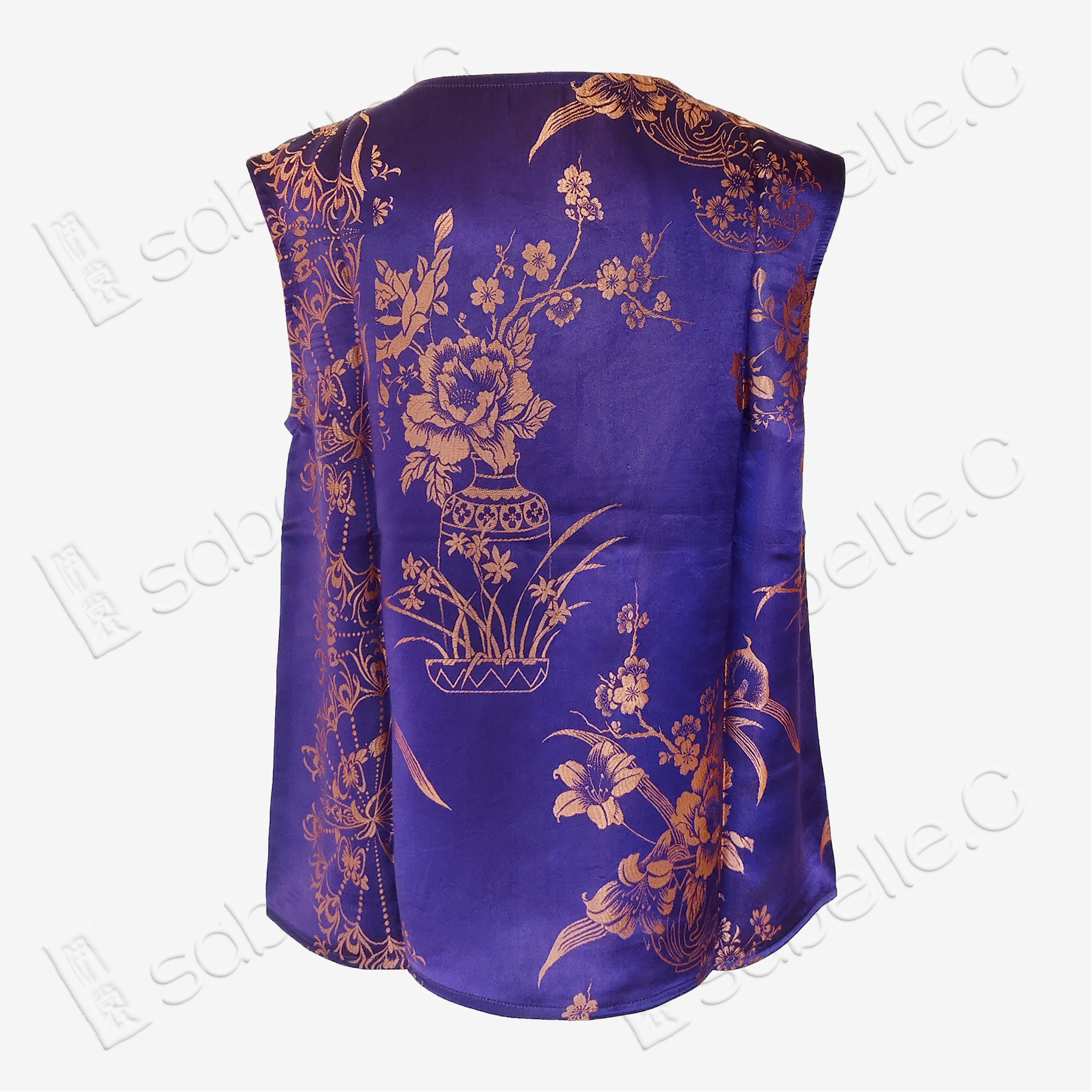 Violet Gilded Vase Floral Antique Silk Satin Vest - 「绛紫鎏金瓶花」古董真絲面料背心