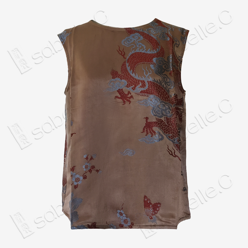 Bronze Cloud Dragon Antique Silk Satin Vest - 「銅棕雲龍」古董真絲面料背心