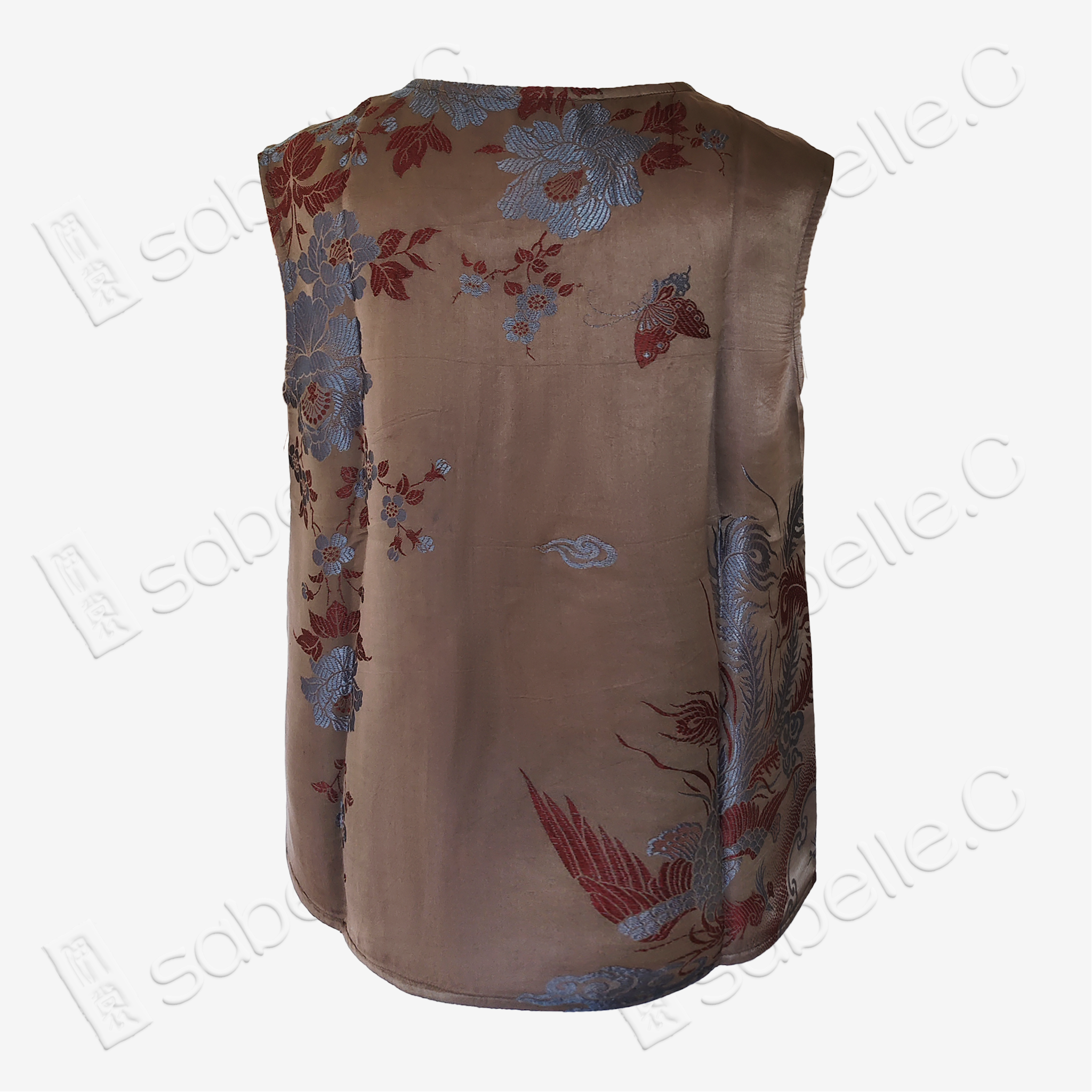 Bronze Cloud Dragon Antique Silk Satin Vest - 「銅棕雲龍」古董真絲面料背心