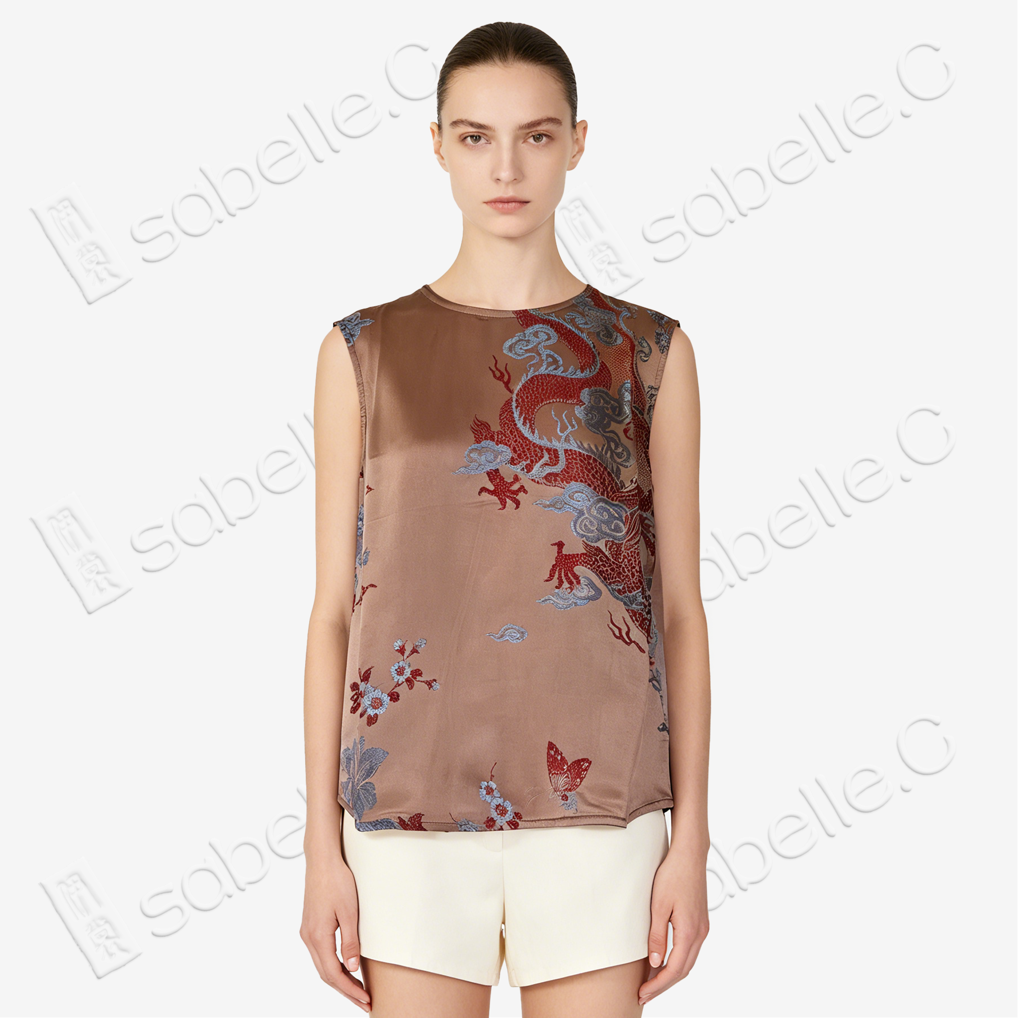 Bronze Cloud Dragon Antique Silk Satin Vest - 「銅棕雲龍」古董真絲面料背心