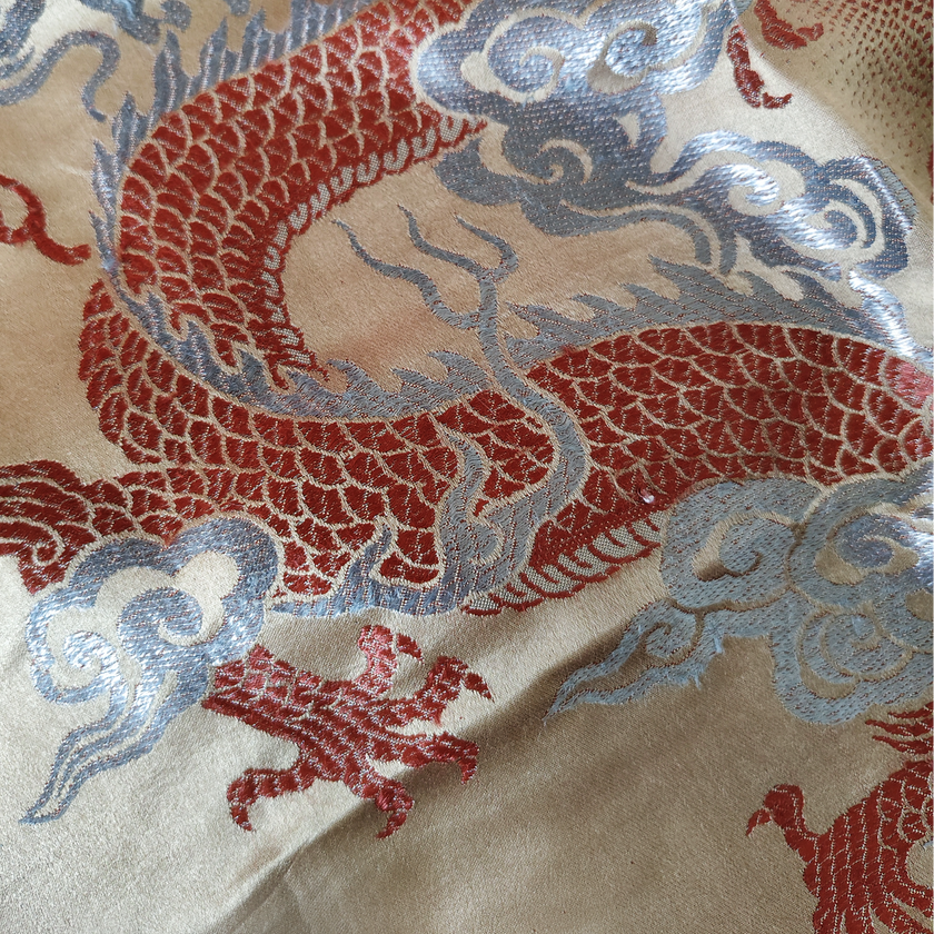 Bronze Cloud Dragon Antique Silk Satin Vest - 「銅棕雲龍」古董真絲面料背心