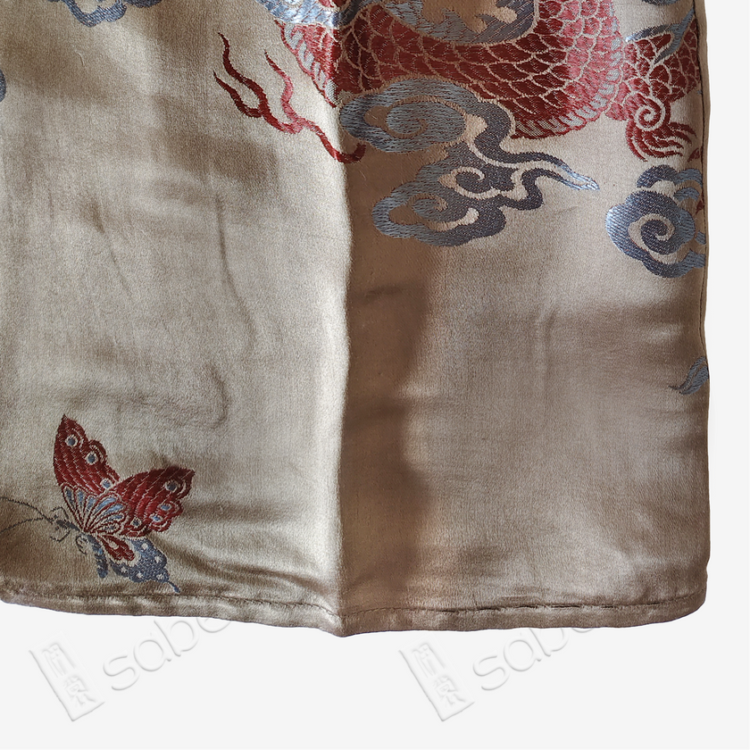 Bronze Cloud Dragon Antique Silk Satin Vest - 「銅棕雲龍」古董真絲面料背心