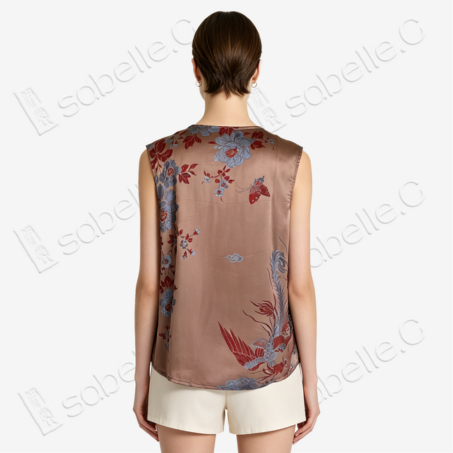 Bronze Cloud Dragon Antique Silk Satin Vest - 「銅棕雲龍」古董真絲面料背心