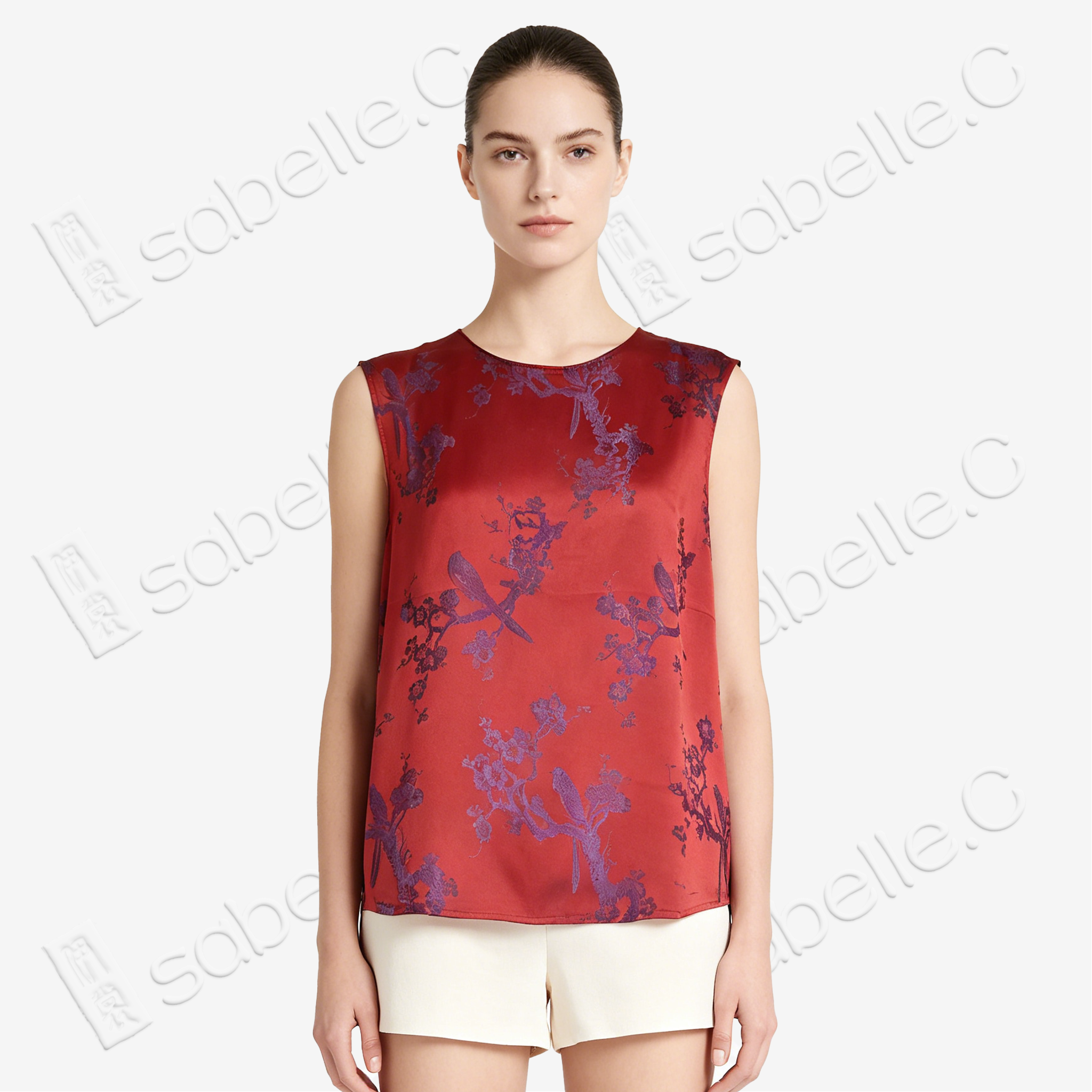 Deep Red Plum Brocade Vintage Silk Satin Vest - 「絳紅梅綺」古董真絲面料背心