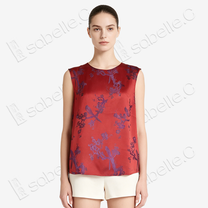 Deep Red Plum Brocade Vintage Silk Satin Vest - 「絳紅梅綺」古董真絲面料背心