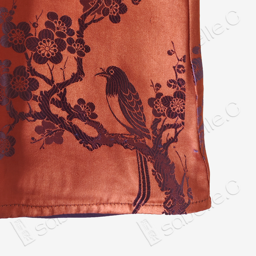 Deep Red Plum Brocade Vintage Silk Satin Vest - 「絳紅梅綺」古董真絲面料背心