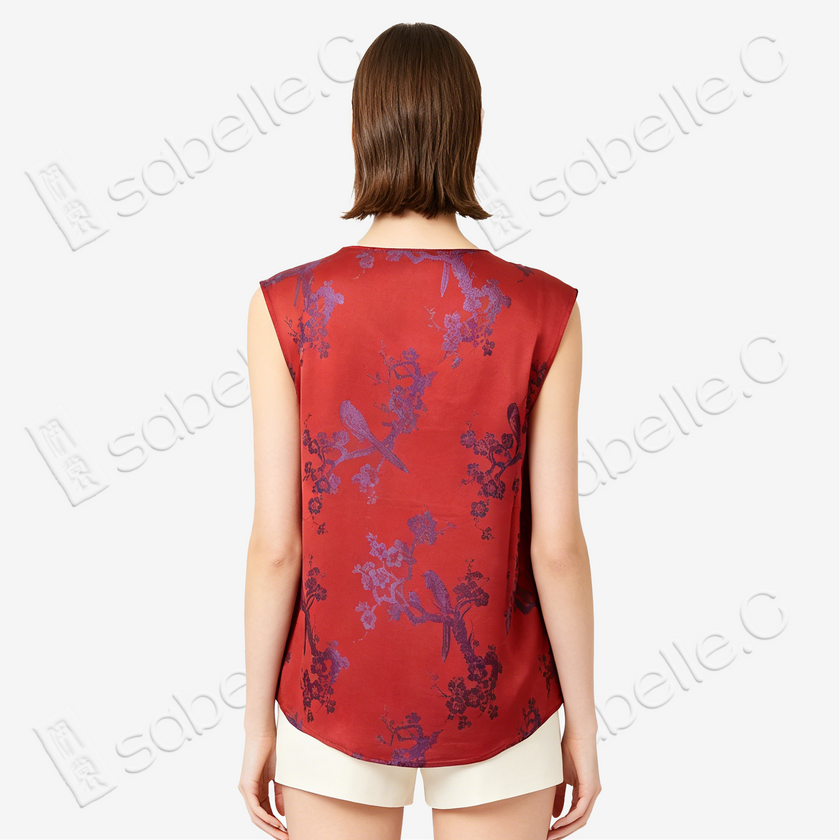 Deep Red Plum Brocade Vintage Silk Satin Vest - 「絳紅梅綺」古董真絲面料背心