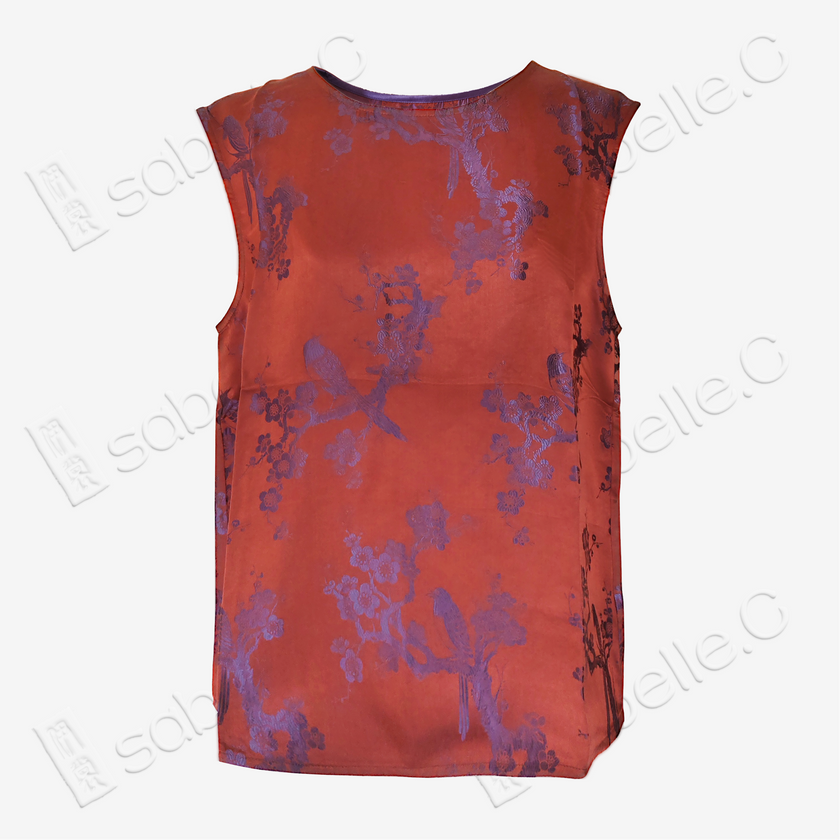 Deep Red Plum Brocade Vintage Silk Satin Vest - 「絳紅梅綺」古董真絲面料背心