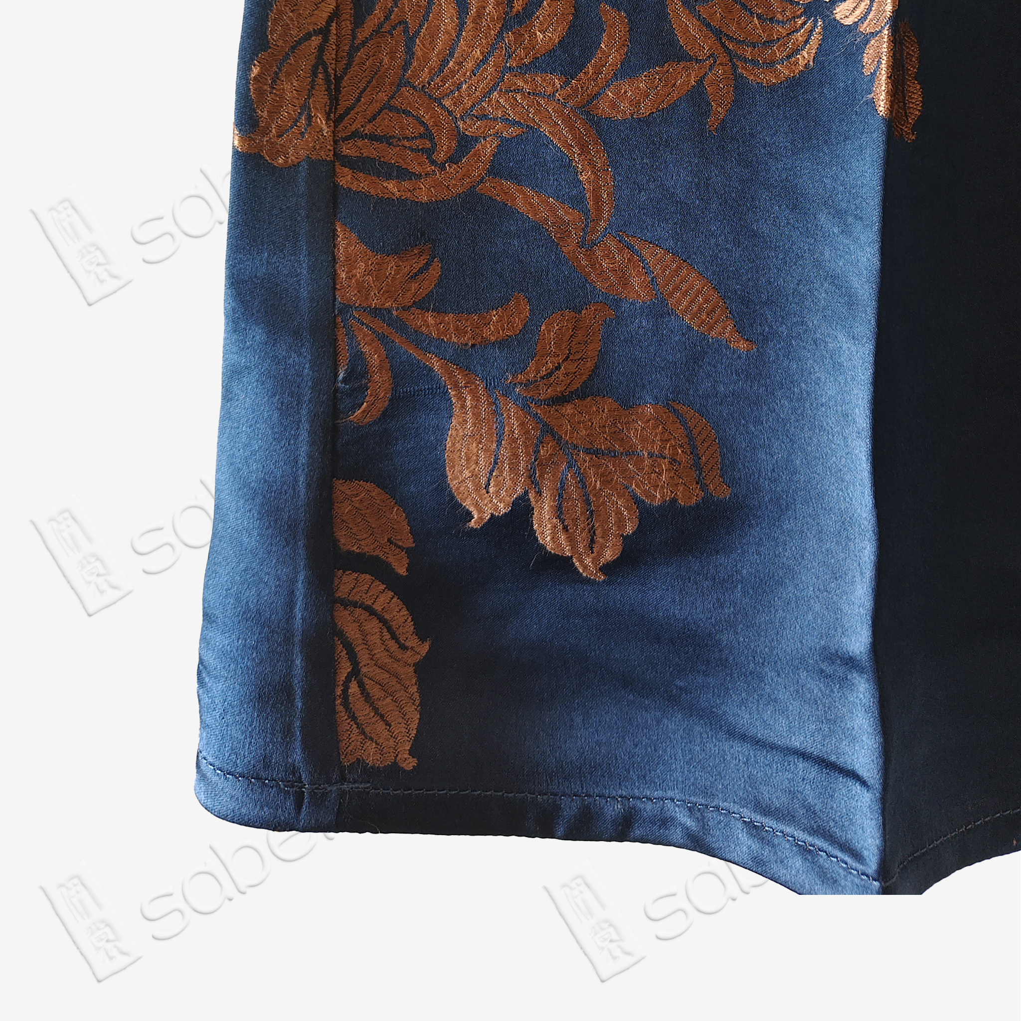 Navy Peony Round Neck Vintage Silk Satin Vest - 古董真絲老緞無袖背心