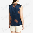 Navy Peony Round Neck Vintage Silk Satin Vest - 古董真絲老緞無袖背心
