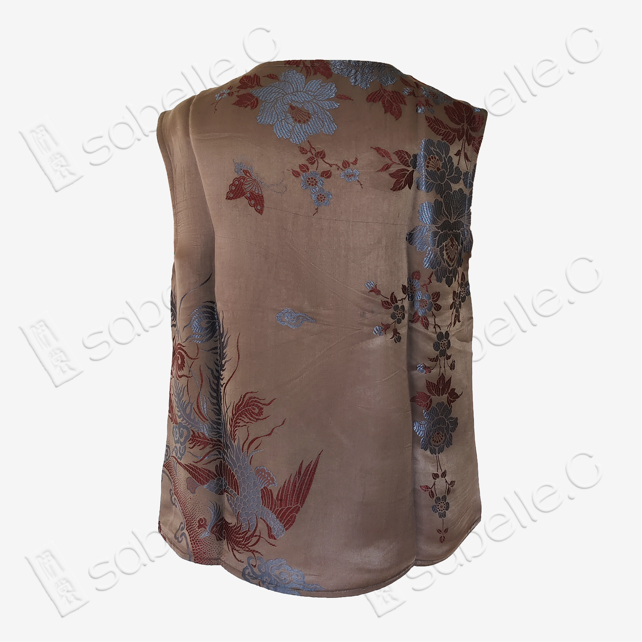 Bronze Cloud Dragon Antique Silk Satin Vest - 「銅棕雲龍」古董真絲面料背心