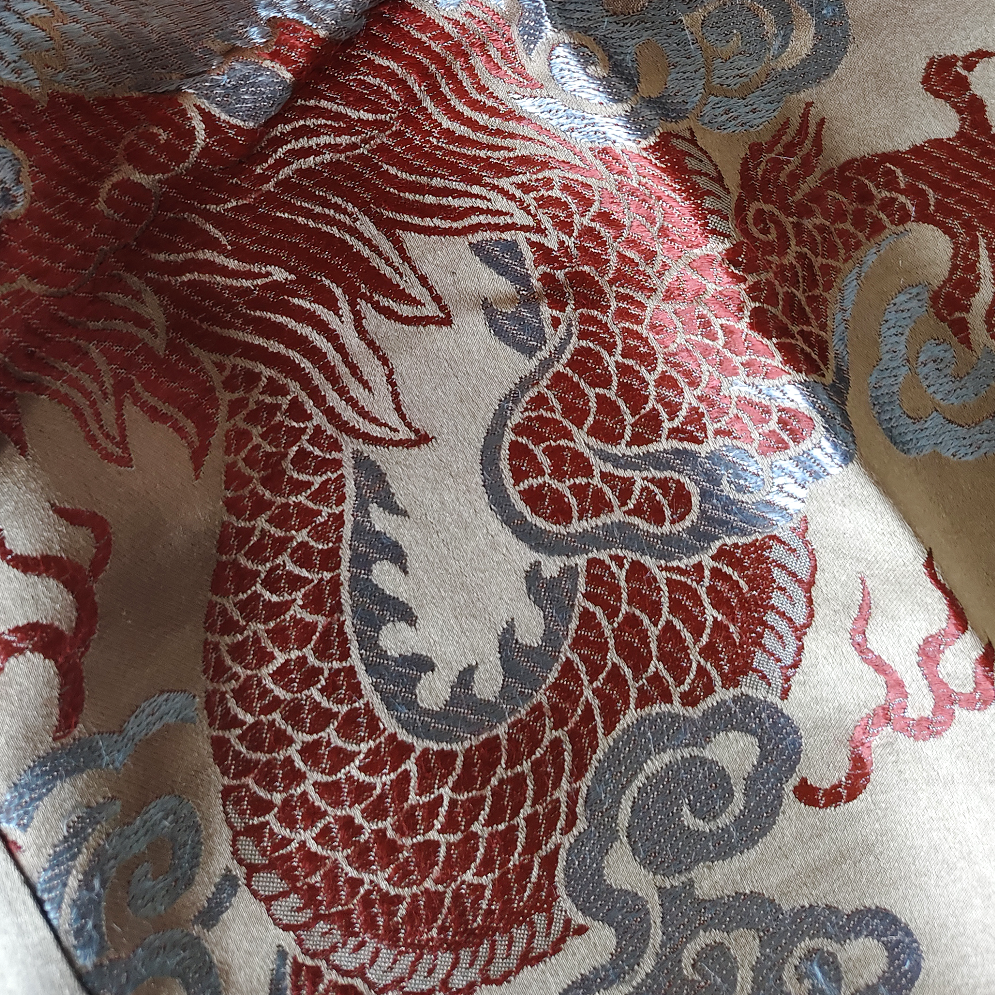 Bronze Cloud Dragon Antique Silk Satin Vest - 「銅棕雲龍」古董真絲面料背心