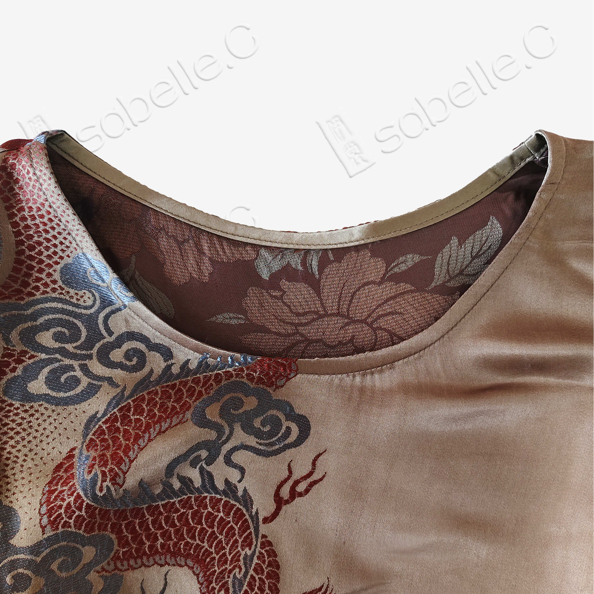 Bronze Cloud Dragon Antique Silk Satin Vest - 「銅棕雲龍」古董真絲面料背心