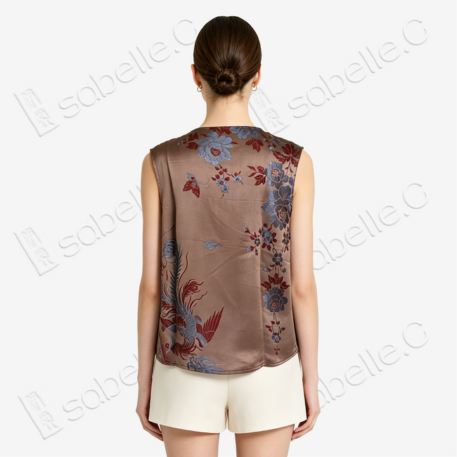 Bronze Cloud Dragon Antique Silk Satin Vest - 「銅棕雲龍」古董真絲面料背心
