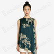 Jade Emerald Magnolia Bias-Cut Antique Silk Satin Vest - 「墨翠玉蘭」古董真絲面料斜裁上衣