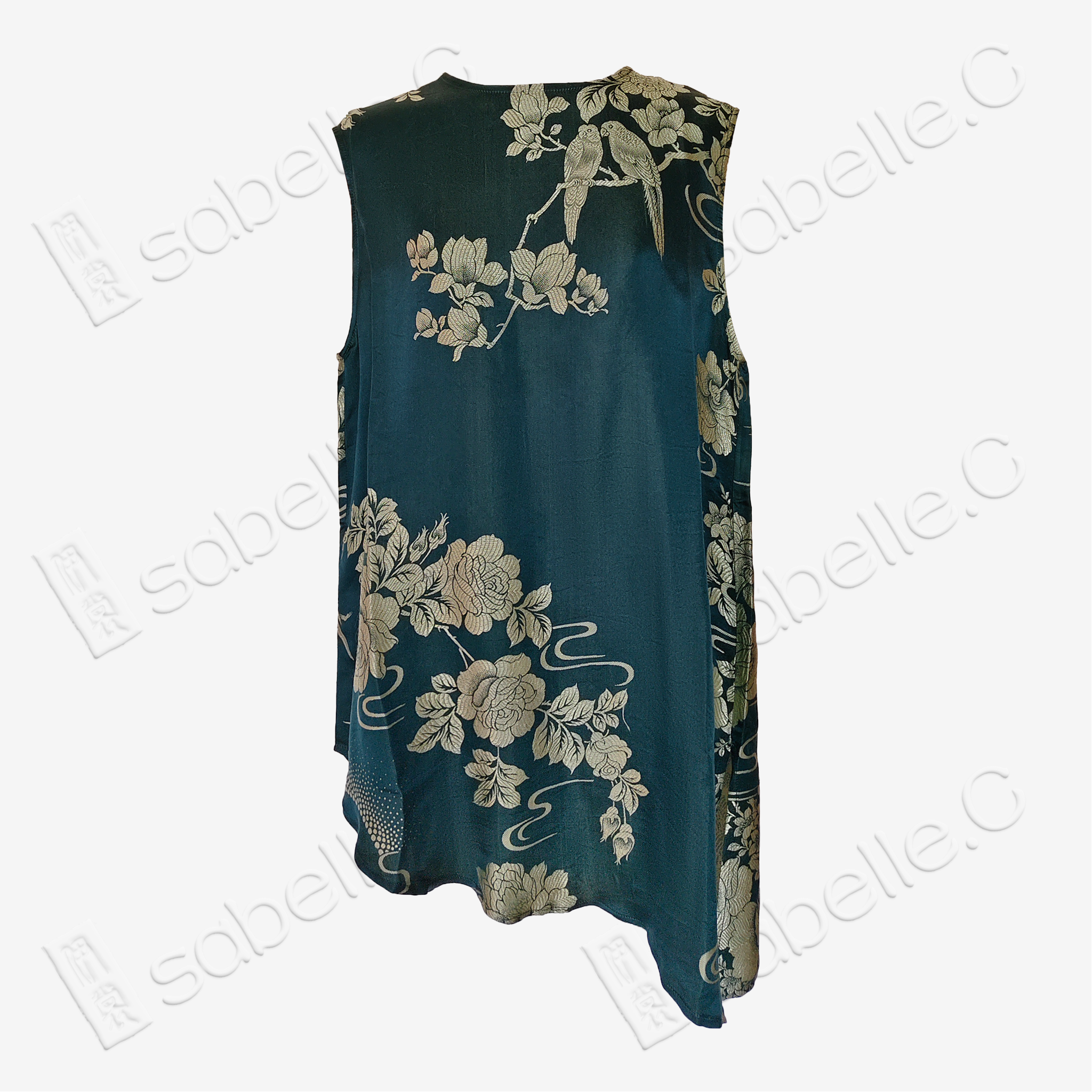 Jade Emerald Magnolia Bias-Cut Antique Silk Satin Vest - 「墨翠玉蘭」古董真絲面料斜裁上衣