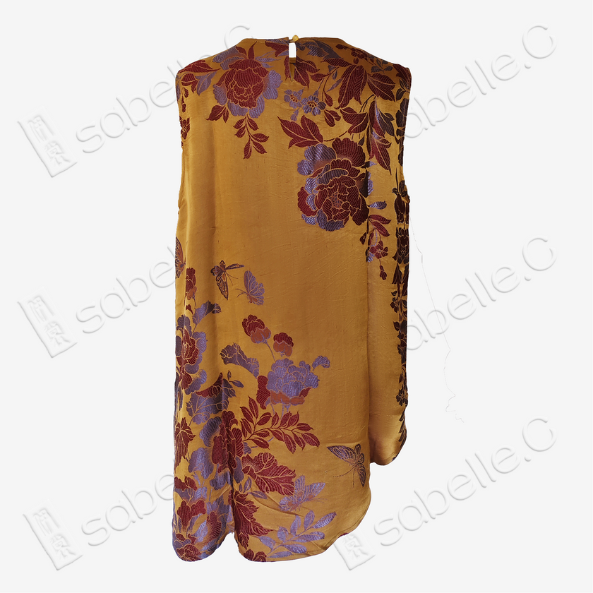 Gilded Gold Koi Fish Bias-Cut Antique Silk Satin Vest - 「鎏金錦鯉」斜裁古董真絲面料上衣